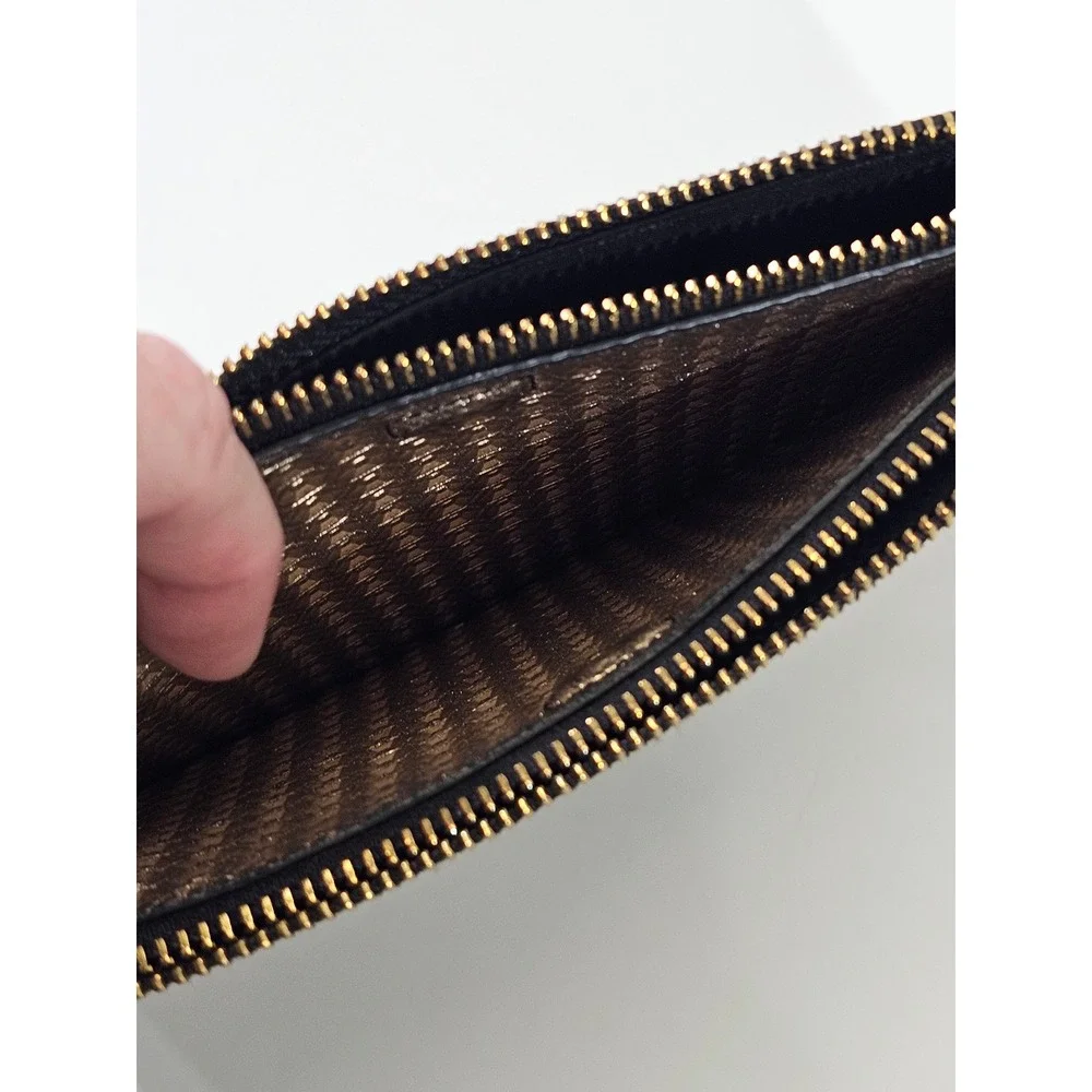 India Hicks Gold‎ Metallic Hexagon Honeycomb Double Zip Wristlet Clutch Bag EUC - Picture 9 of 9